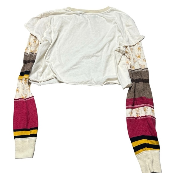 Free People Y2K Crop Top Color Block Knit Sleeve Boho Size L - Picture 2 of 5